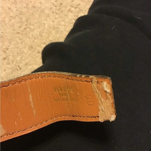 HERMES LEATHER BELT SZ 35 SOME DAMAGE TO UNDERSIDE GUC PARIS - Picture 2 of 6